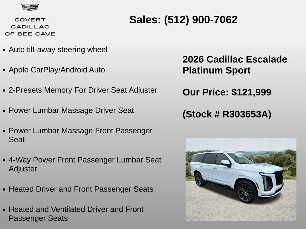 Used 2026 Cadillac Escalade Platinum Sport w/ LPO, Floor Liner Package AWD/4WD image 30
