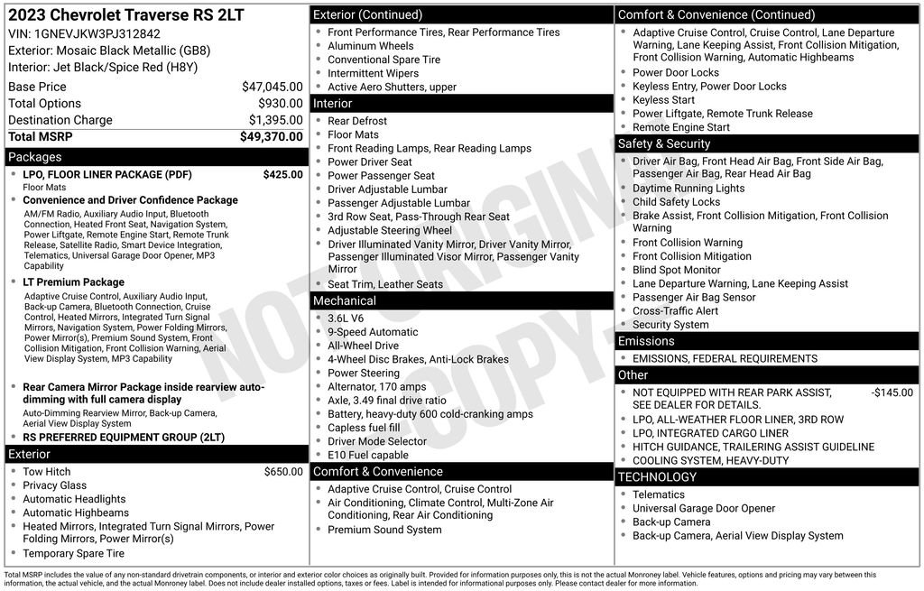Certified 2023 Chevrolet Traverse RS w/ LPO, Floor Liner Package image 27