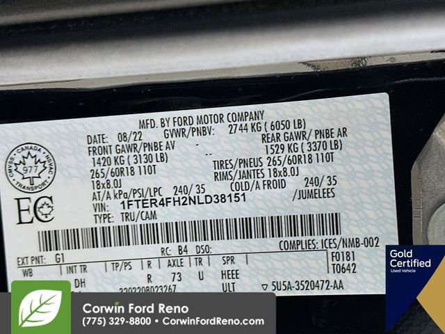 Certified 2022 Ford Ranger Lariat w/ Equipment Group 501A High image 34