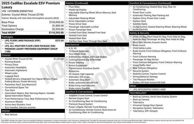 Certified 2025 Cadillac Escalade ESV Premium Luxury w/ LPO, Floor Liner Package AWD/4WD image 34