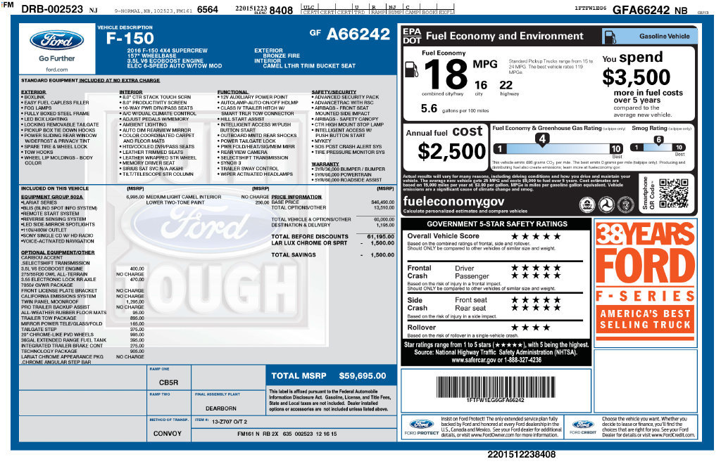 Used 2016 Ford F150 Lariat w/ Equipment Group 502A Luxury AWD/4WD image 2