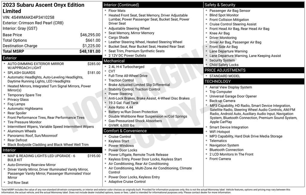 Used 2023 Subaru Ascent Onyx Edition Limited AWD/4WD image 13