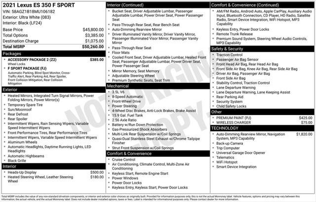 Used 2021 Lexus ES 350 F Sport w/ Accessory Package 2 FWD image 2