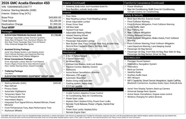 Certified 2026 GMC Acadia Elevation w/ Elevation Premium Package AWD/4WD image 42
