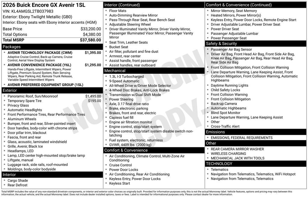 New 2026 Buick Encore GX Avenir w/ Avenir Technology Package image 44