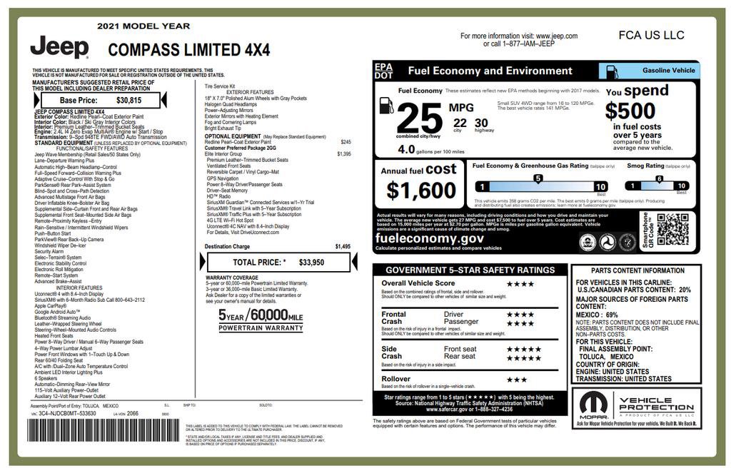 Used 2021 Jeep Compass Limited w/ Elite Interior Group image 30