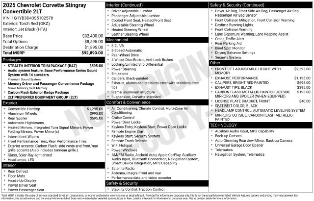 Used 2025 Chevrolet Corvette Stingray Preferred Conv w/ Stealth Interior Trim Package RWD image 11