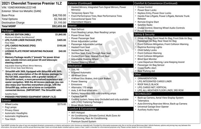 Used 2021 Chevrolet Traverse Premier w/ Redline Edition AWD/4WD image 29