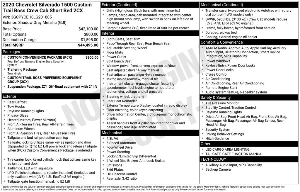 Used 2020 Chevrolet Silverado 1500 Custom Trail Boss w/ Custom Convenience Package AWD/4WD image 6