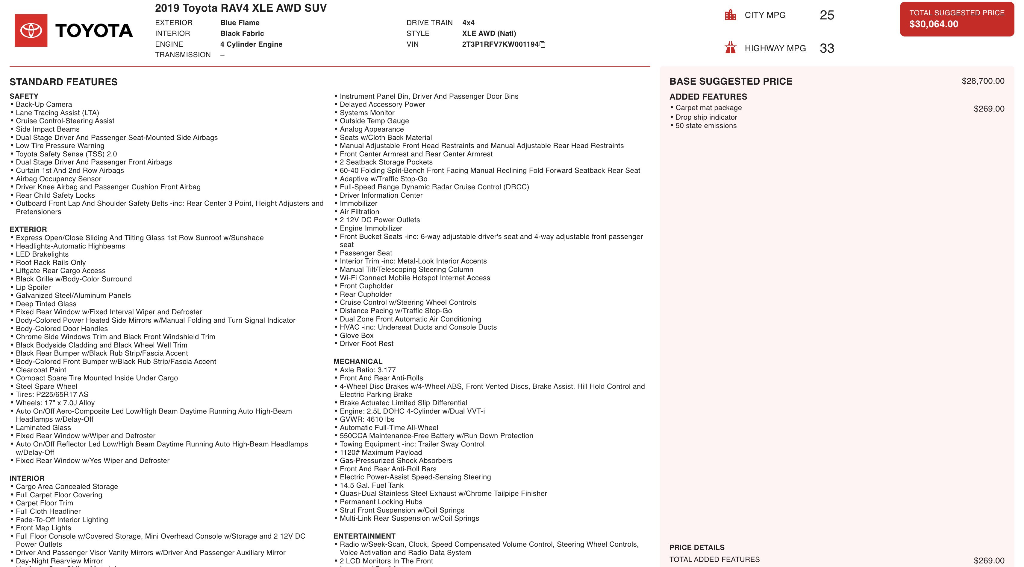 Used 2019 Toyota RAV4 XLE w/ Carpet Mat Package image 2