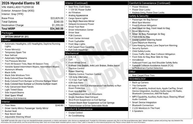 New 2026 Hyundai Elantra SE FWD image 11