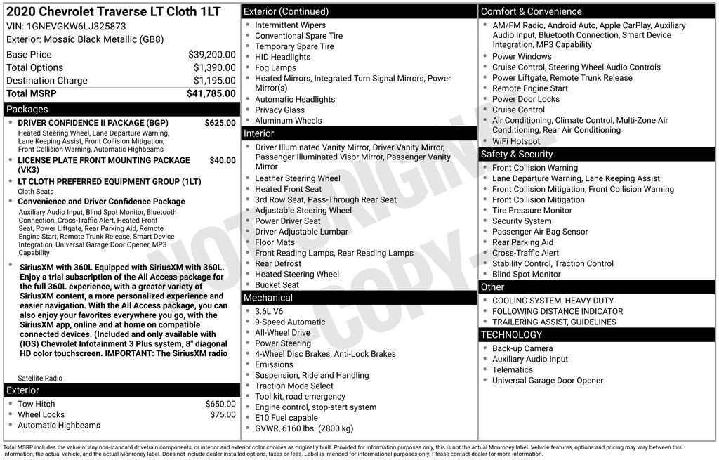 Used 2020 Chevrolet Traverse LT w/ Driver Confidence II Package image 1