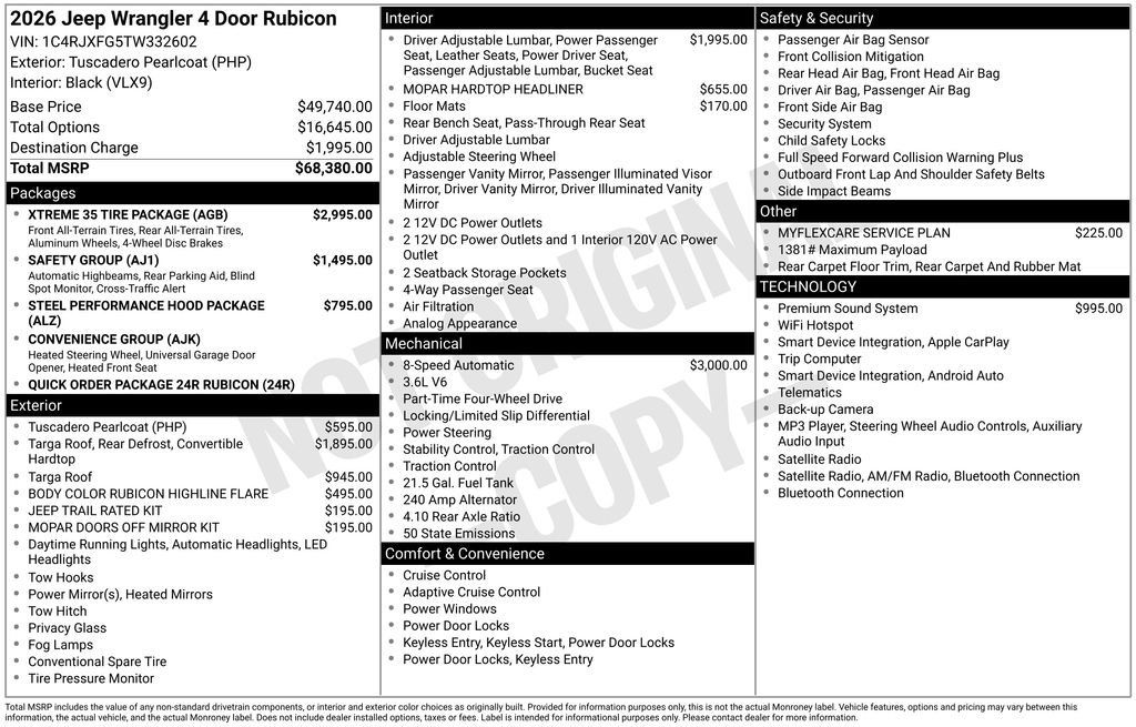 New 2026 Jeep Wrangler Unlimited Rubicon w/ Xtreme 35 Tire Package AWD/4WD image 6