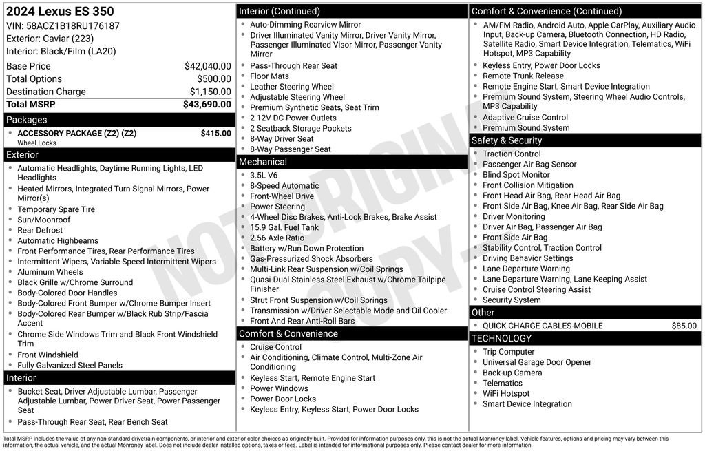 Used 2024 Lexus ES 350 w/ Accessory Package (Z2) FWD image 14