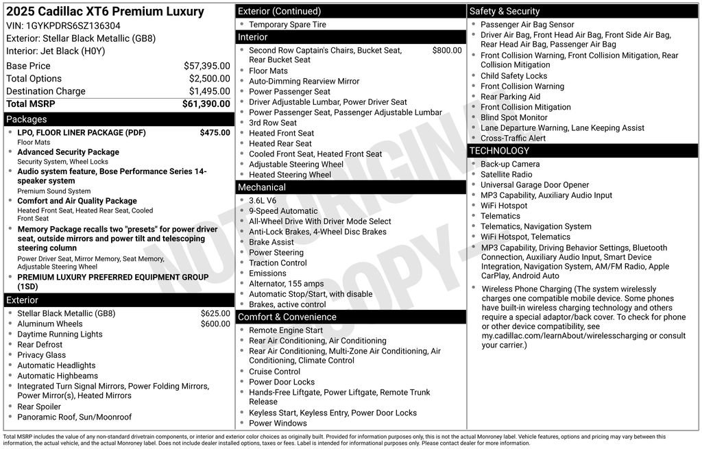 Certified 2025 Cadillac XT6 Premium Luxury w/ LPO, Floor Liner Package AWD/4WD image 37