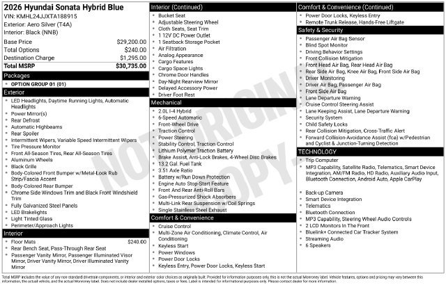 New 2026 Hyundai Sonata Blue FWD image 4