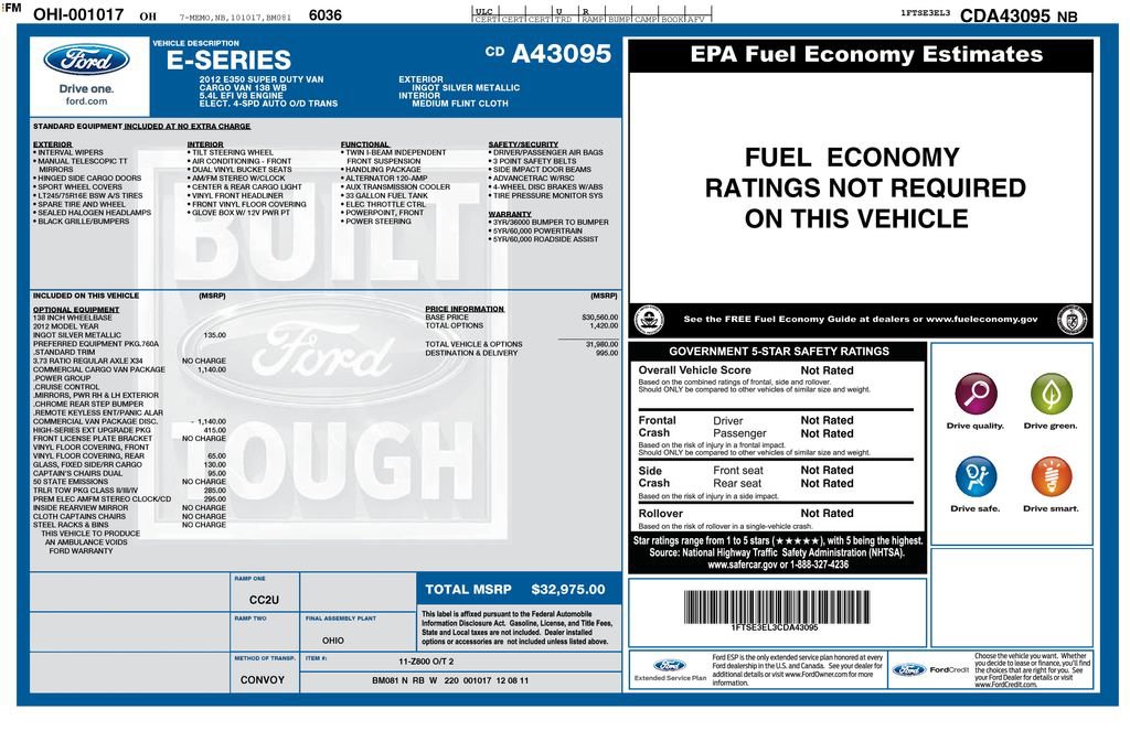 Used 2012 Ford E-350 and Econoline 350 Super Duty w/ Commercial Cargo Van Pkg RWD image 35
