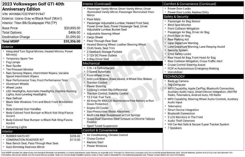 Used 2023 Volkswagen GTI 40th Anniversary Edition FWD image 38