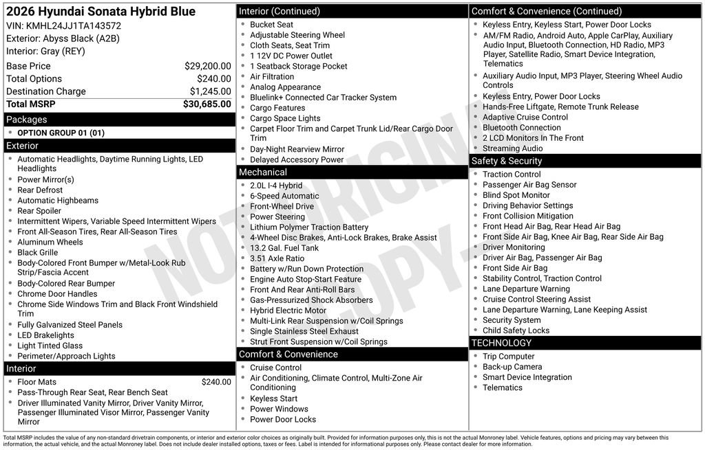 New 2026 Hyundai Sonata Blue image 16