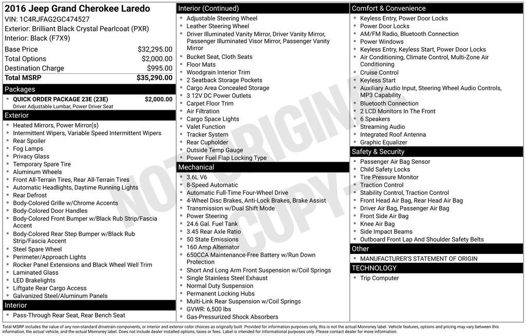 Used 2016 Jeep Grand Cherokee Laredo w/ Quick Order Package 23E image 36