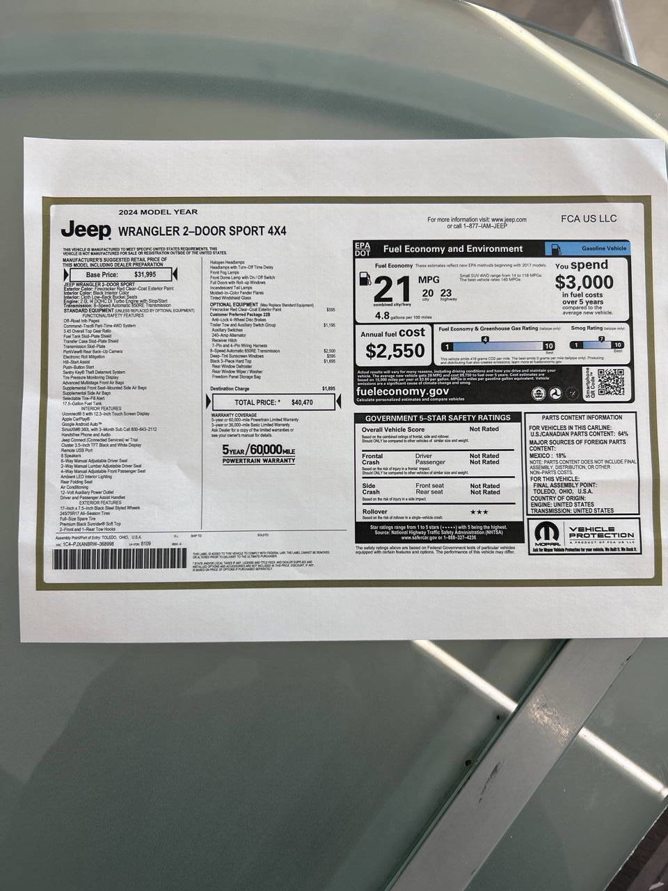 Used 2024 Jeep Wrangler Sport image 2
