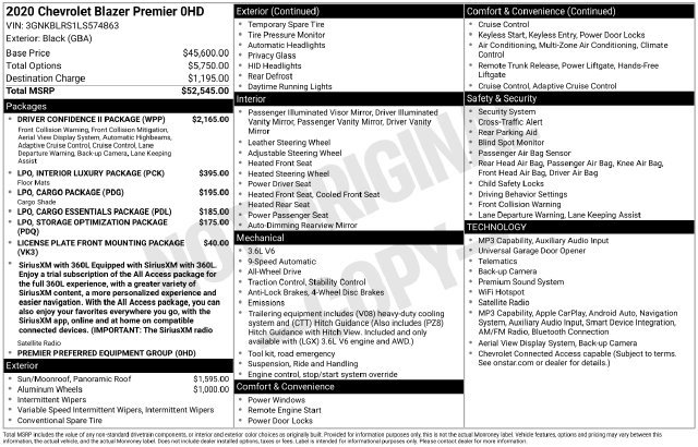 Used 2020 Chevrolet Blazer Premier w/ Driver Confidence II Package