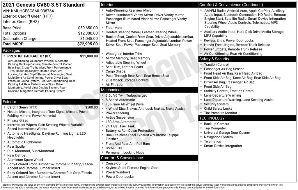 Used 2021 Genesis GV80 3.5T w/ Prestige Package 07 AWD/4WD image 2