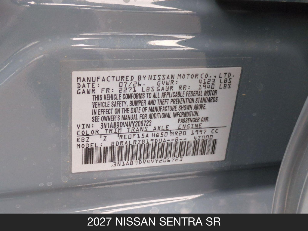 New 2027 Nissan Sentra SR w/ Floor Mat Package FWD image 24