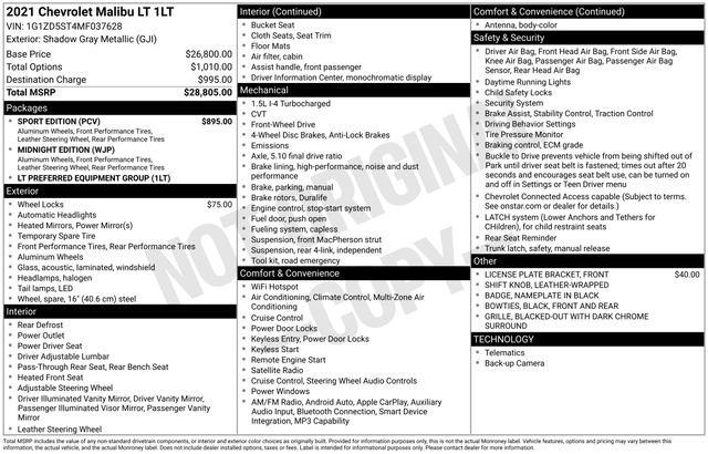 Used 2021 Chevrolet Malibu LT w/ Sport Edition FWD image 27