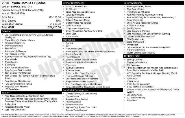 Used 2026 Toyota Corolla LE FWD image 62