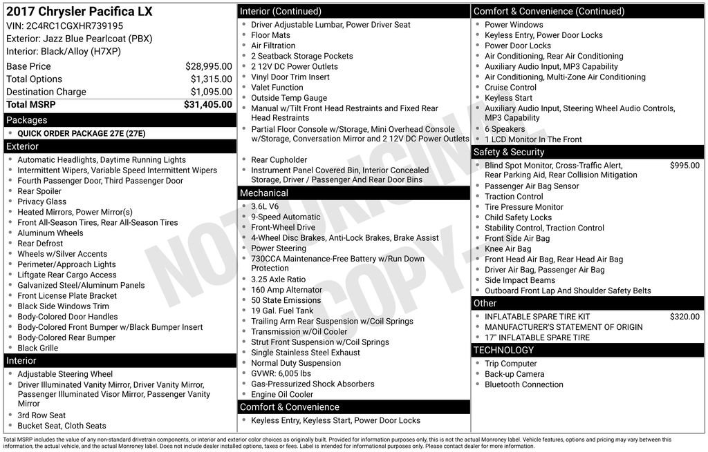 Used 2017 Chrysler Pacifica LX FWD image 2