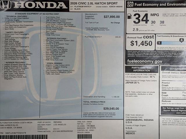 New 2026 Honda Civic Sport image 17