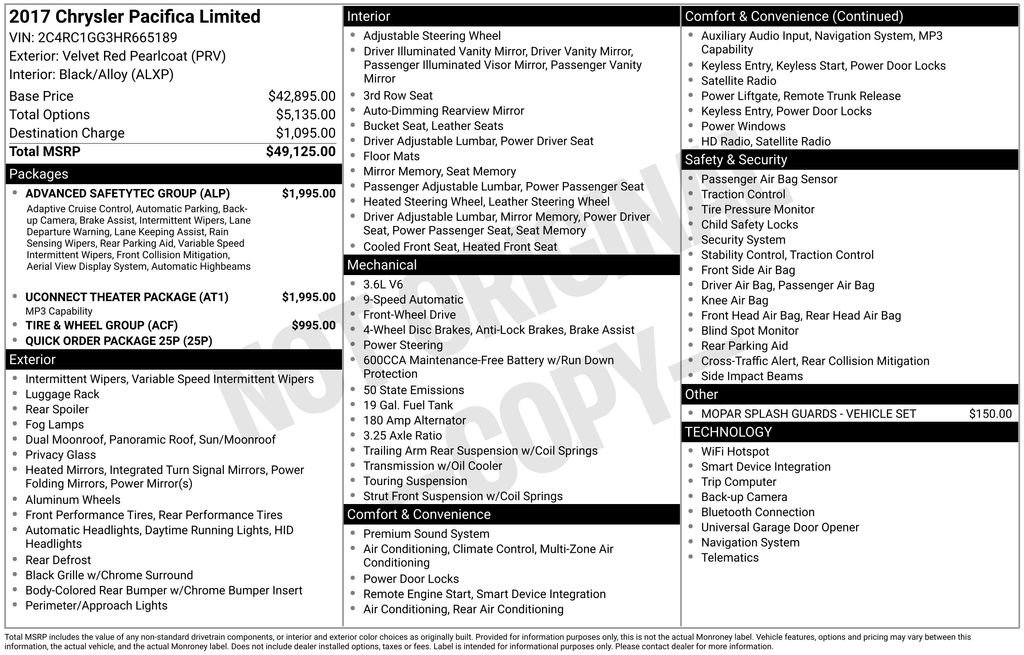 Used 2017 Chrysler Pacifica Limited w/ UConnect Theater Package FWD image 15