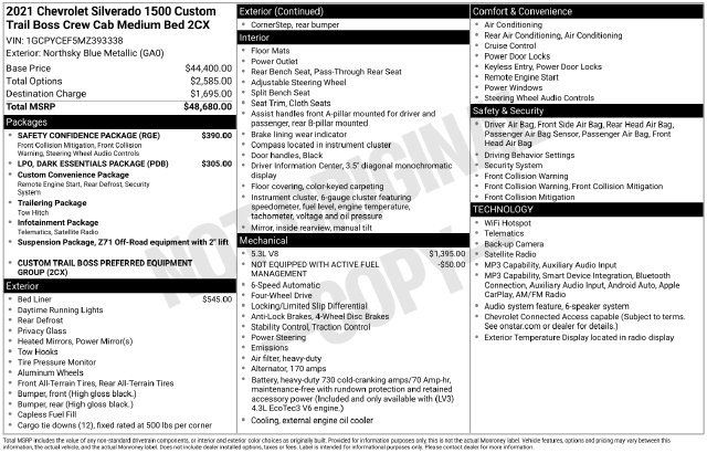 Used 2021 Chevrolet Silverado 1500 Custom Trail Boss w/ Safety Confidence Package AWD/4WD image 33