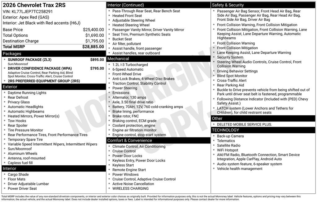 New 2026 Chevrolet Trax RS w/ Sunroof Package FWD image 6