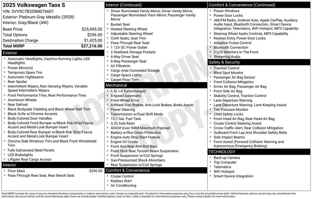 Certified 2025 Volkswagen Taos S FWD image 33