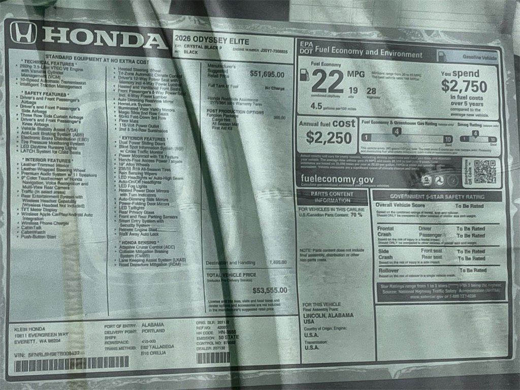 New 2026 Honda Odyssey Elite image 37