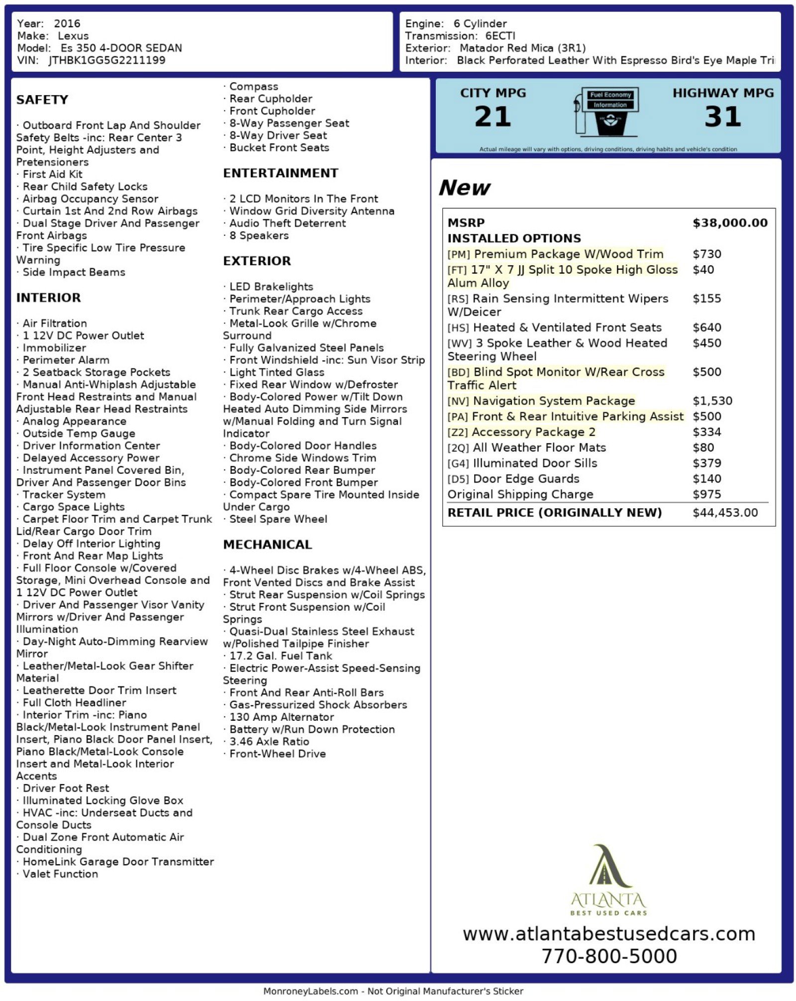 Used 2016 Lexus ES 350 w/ Navigation System Package image 54