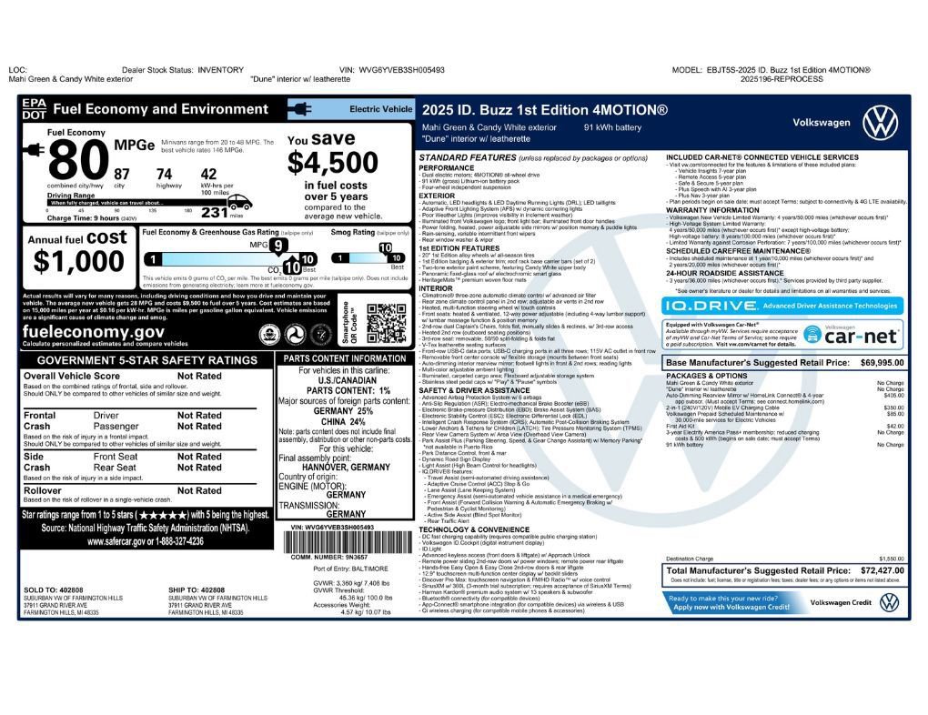 Used 2025 Volkswagen ID. Buzz 1st Edition AWD/4WD image 2