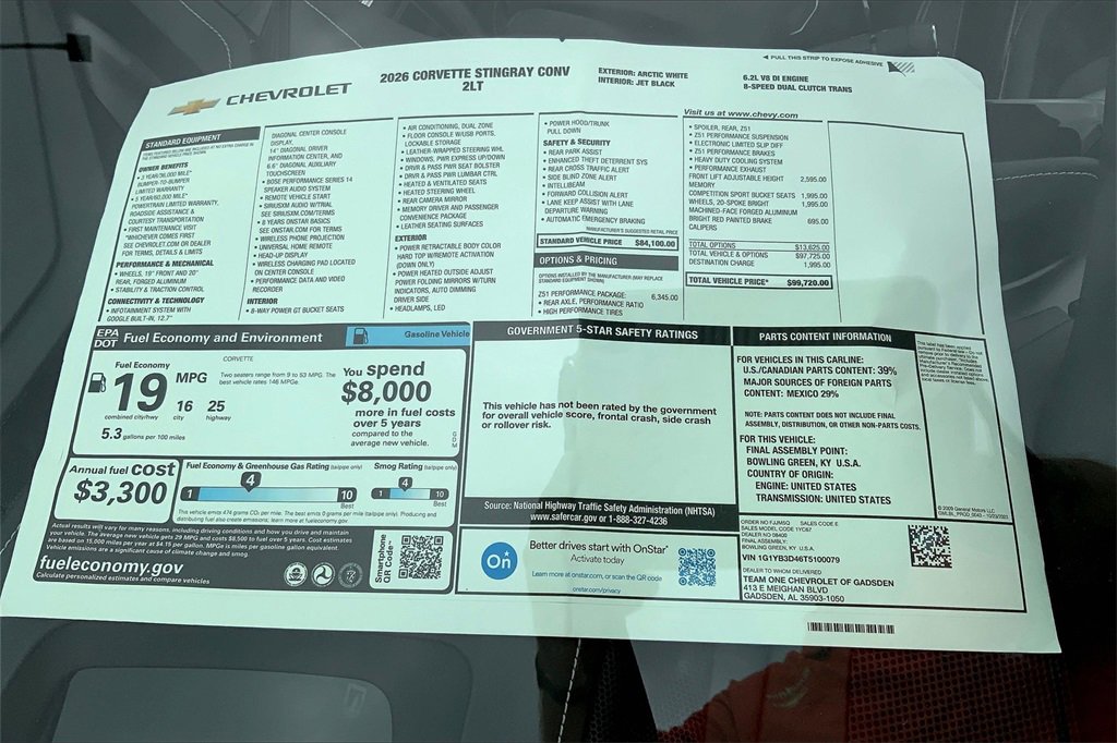 New 2026 Chevrolet Corvette Stingray Preferred Conv w/ Z51 Performance Package image 16