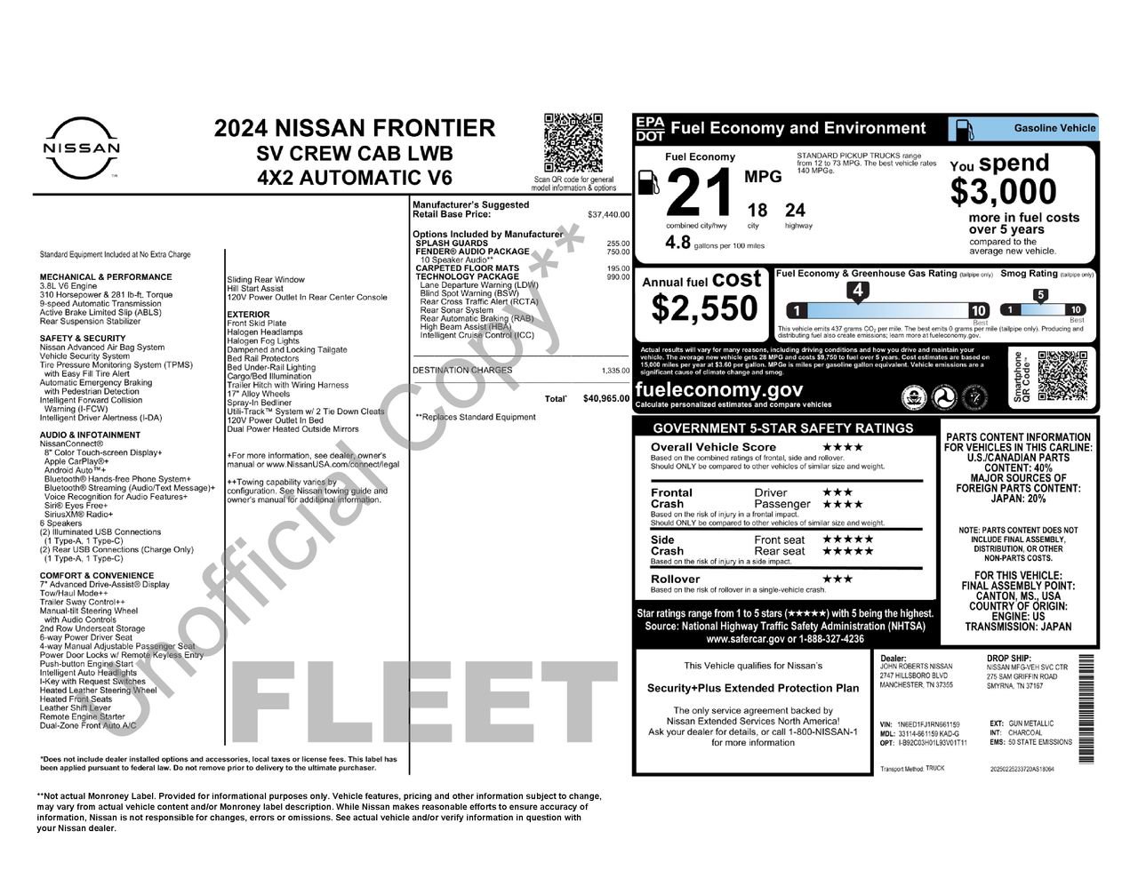 Certified 2024 Nissan Frontier SV w/ Technology Package RWD image 33