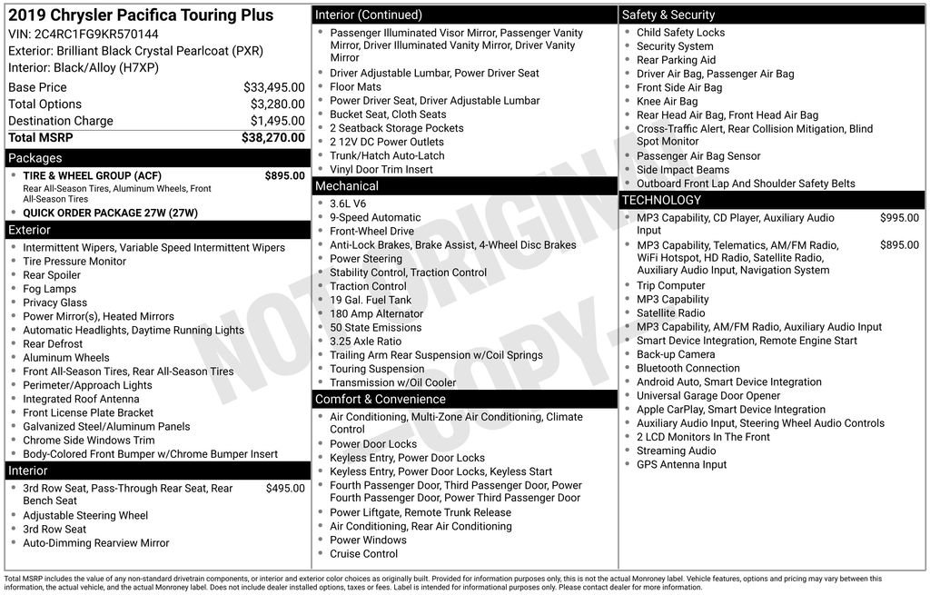 Used 2019 Chrysler Pacifica Touring Plus w/ Tire & Wheel Group FWD image 28