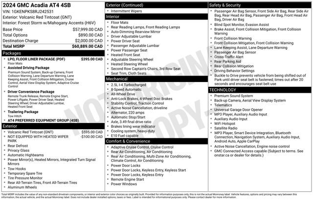 Used 2024 GMC Acadia AT4 w/ LPO, Floor Liner Package AWD/4WD image 33
