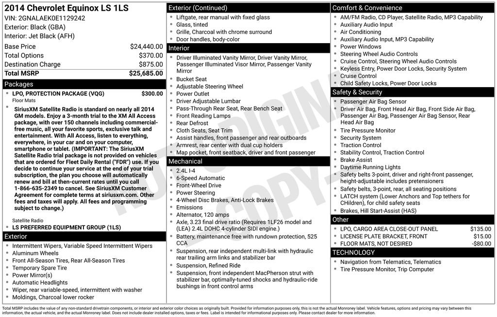 Used 2014 Chevrolet Equinox LS w/ LPO, Protection Package FWD image 2