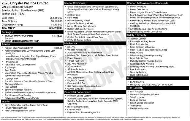 Used 2025 Chrysler Pacifica Limited w/ Trailer Tow Group AWD/4WD image 27