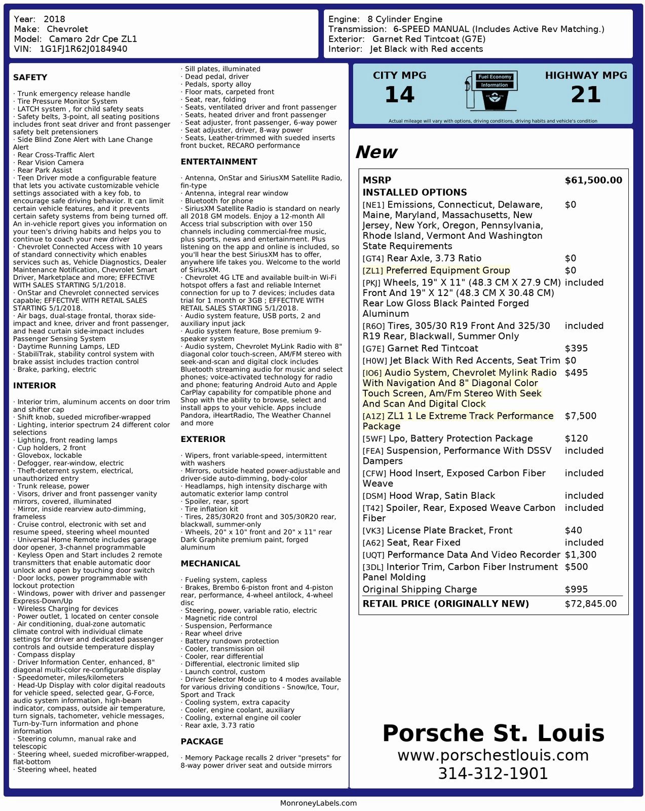 Used 2018 Chevrolet Camaro ZL1 image 58