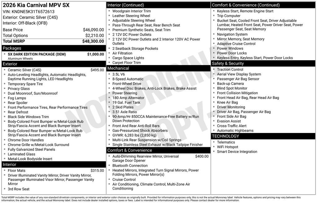 New 2026 Kia Carnival SX w/ SX Dark Edition Package image 1