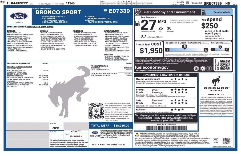 Used 2025 Ford Bronco Sport Outer Banks w/ Outer Banks Tech Package+ AWD/4WD image 34