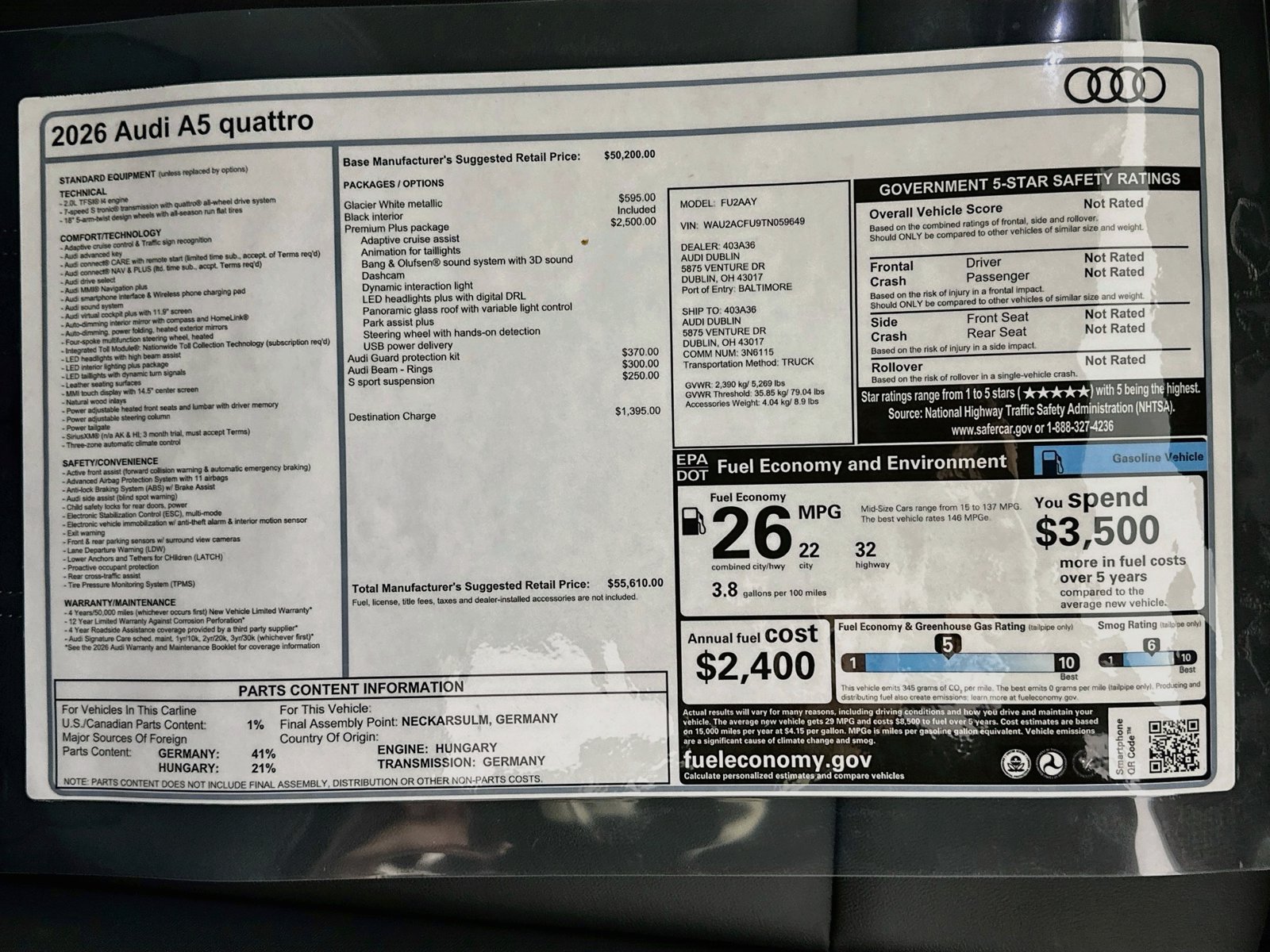 New 2026 Audi A5 Premium Plus AWD/4WD image 48