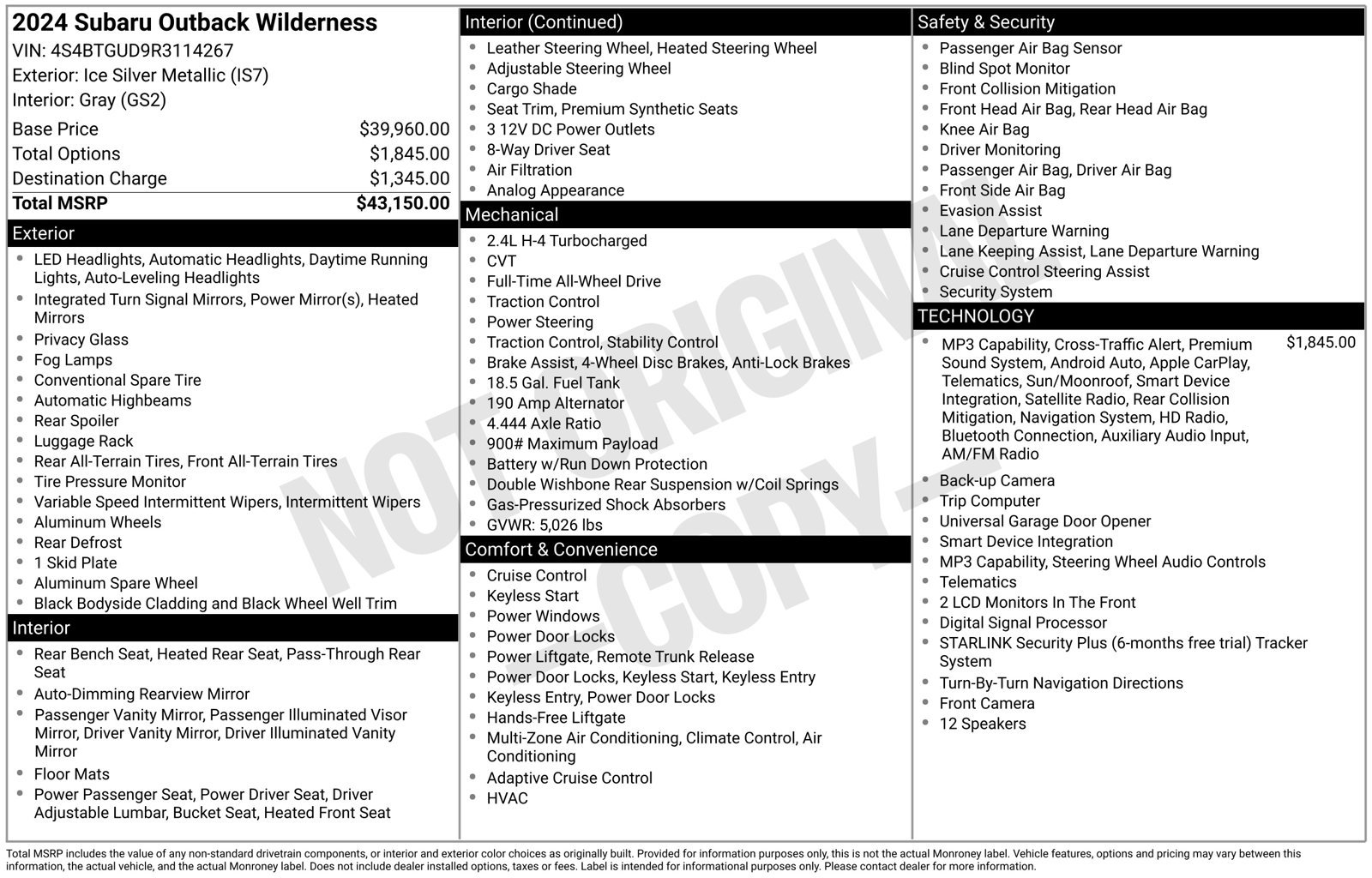 Certified 2024 Subaru Outback Wilderness AWD/4WD image 16